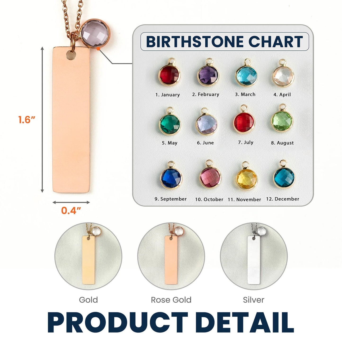 Birthstone Necklace Custom Couple Name - Personalized Birthstone Necklace