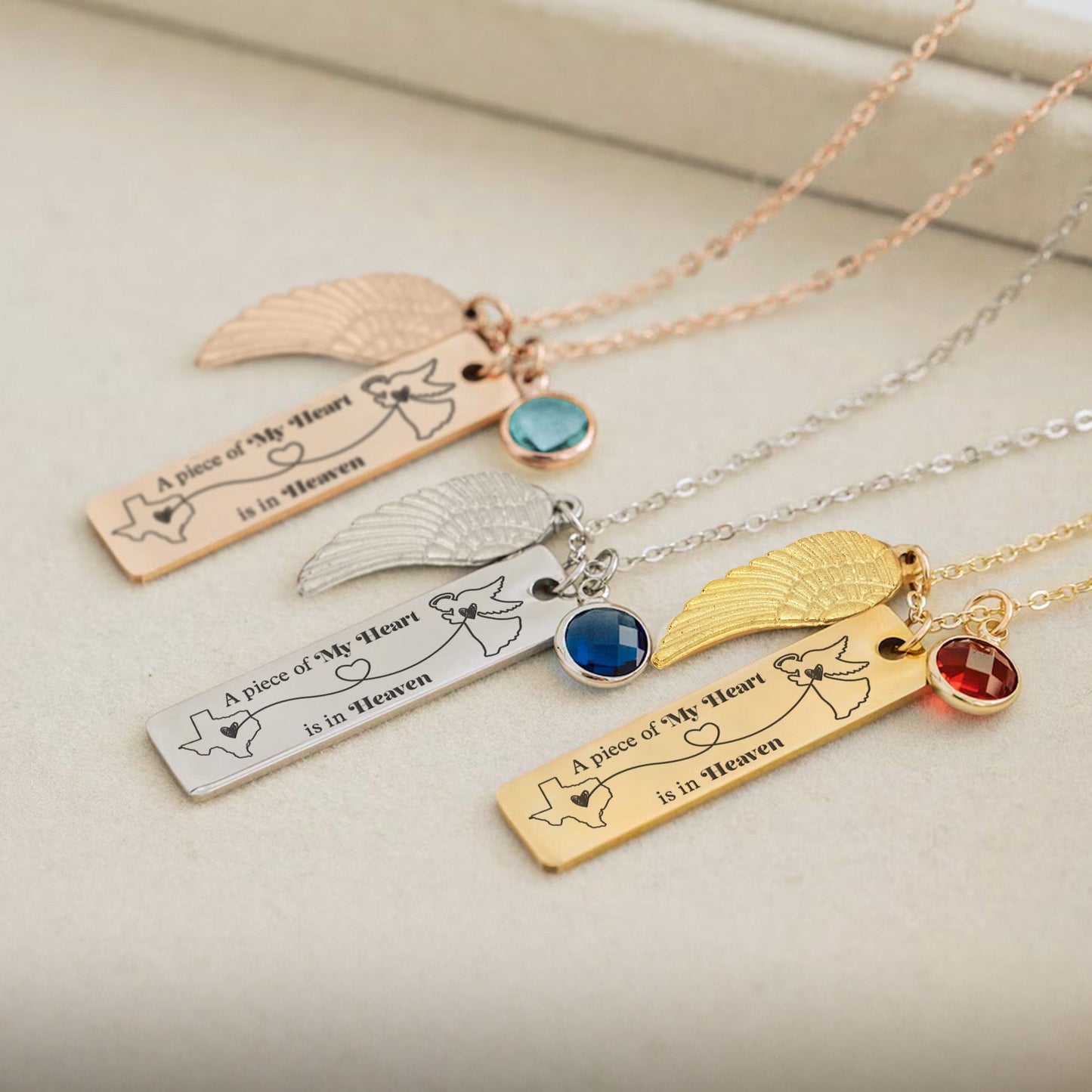 A Piece Of My Heart Is In Heaven - Personalized Birthstone Memorial Necklace