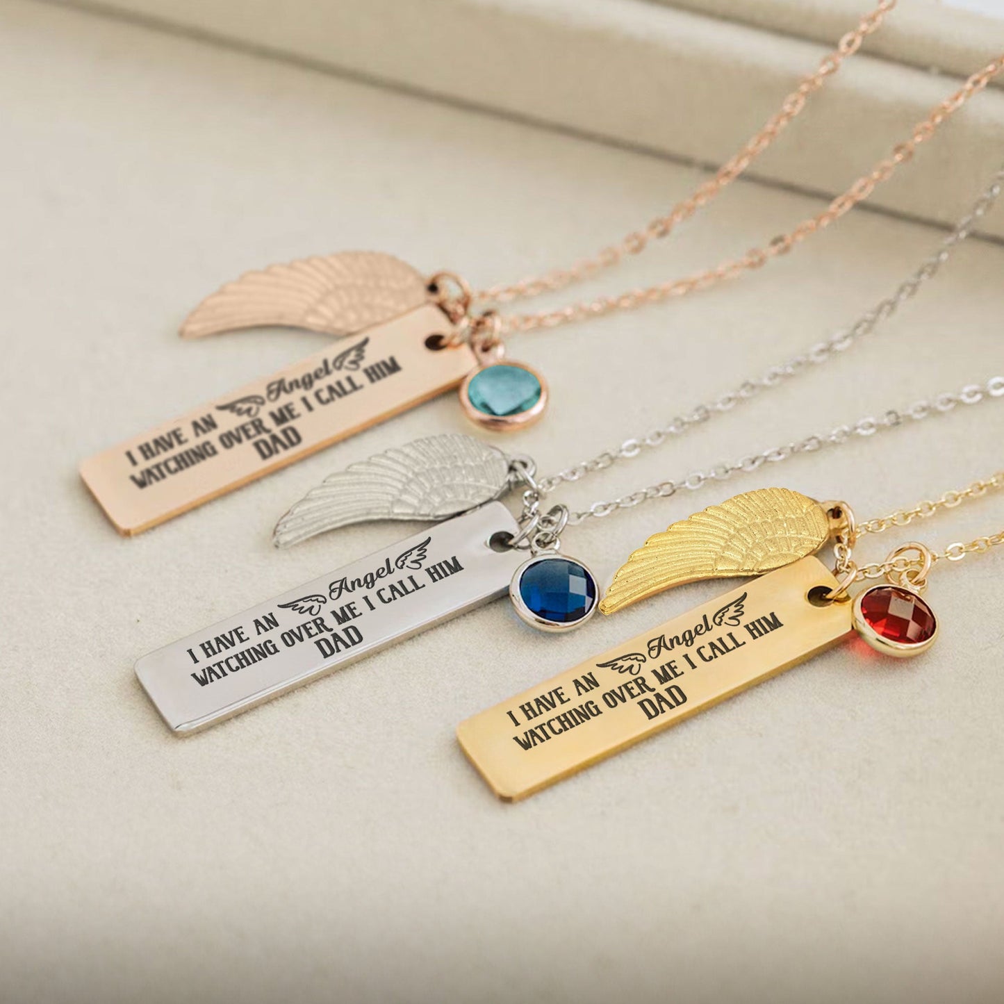 An Angel Watching Over Me I Call Him Dad - Personalized Birthstone Memorial Necklace