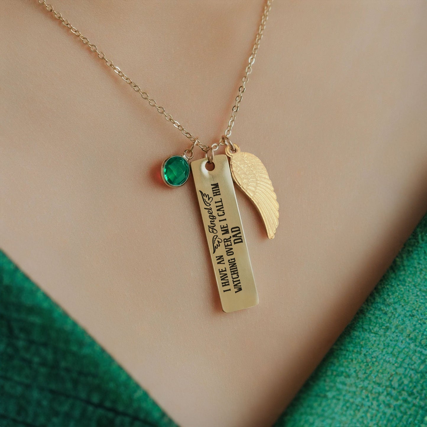 An Angel Watching Over Me I Call Him Dad - Personalized Birthstone Memorial Necklace