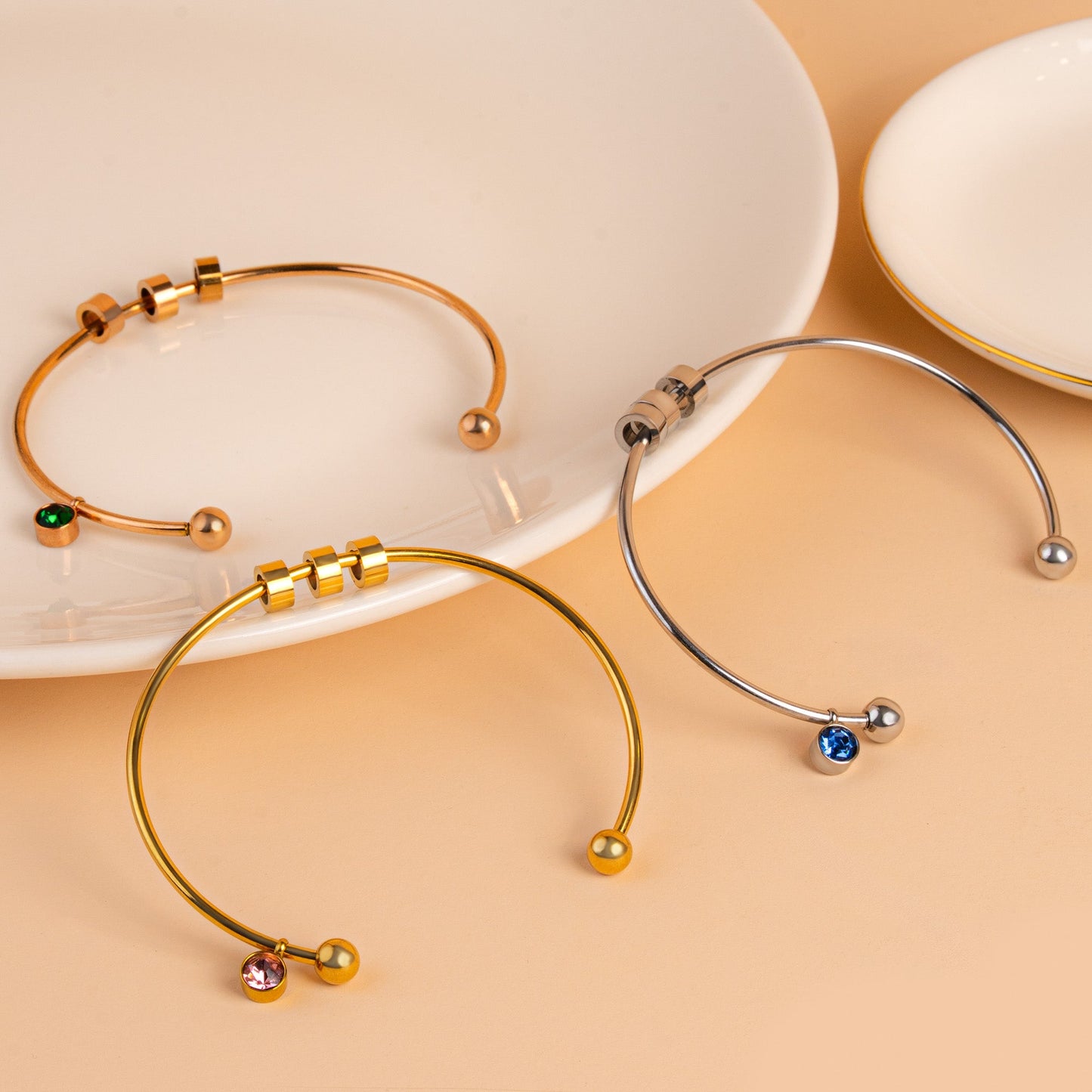 Best Friend Gift- Personalized Engravable Bead Name Cuff Bracelet With Birthstone