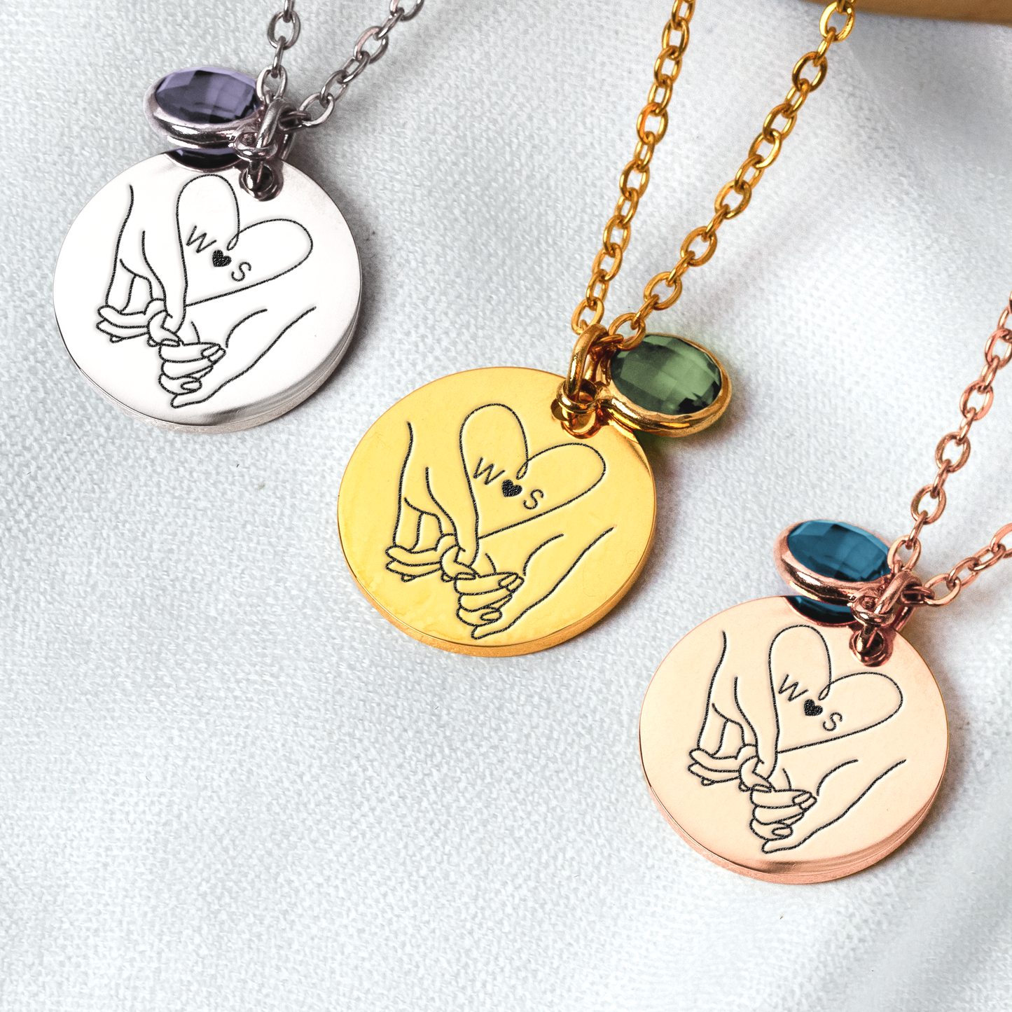 Custom Birthstone Necklace For Couple And Names - Personalized Birthstone Necklace
