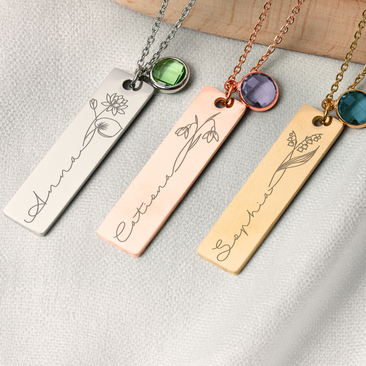 Custom Name Birth Flower & Birthstone Necklace - Gifts for Hers