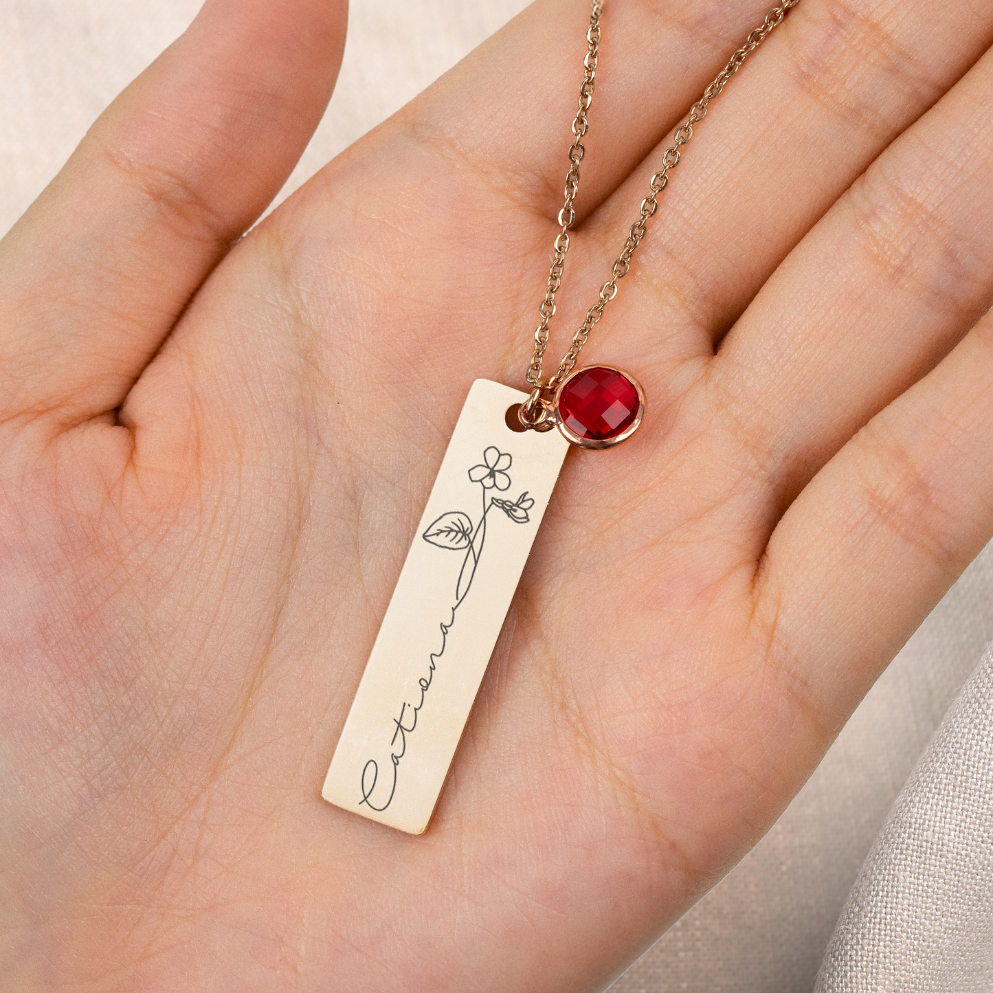 Custom Name Birth Flower & Birthstone Necklace - Gifts for Hers
