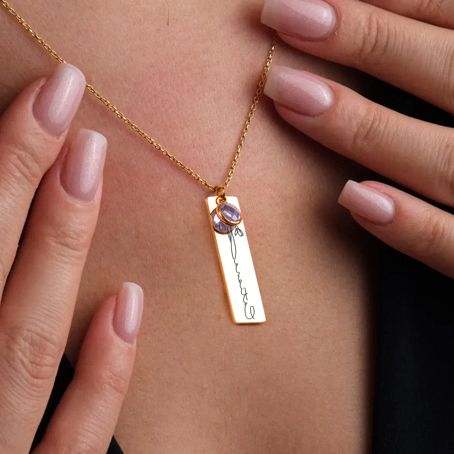 Custom Name Birth Flower & Birthstone Necklace - Gifts for Hers