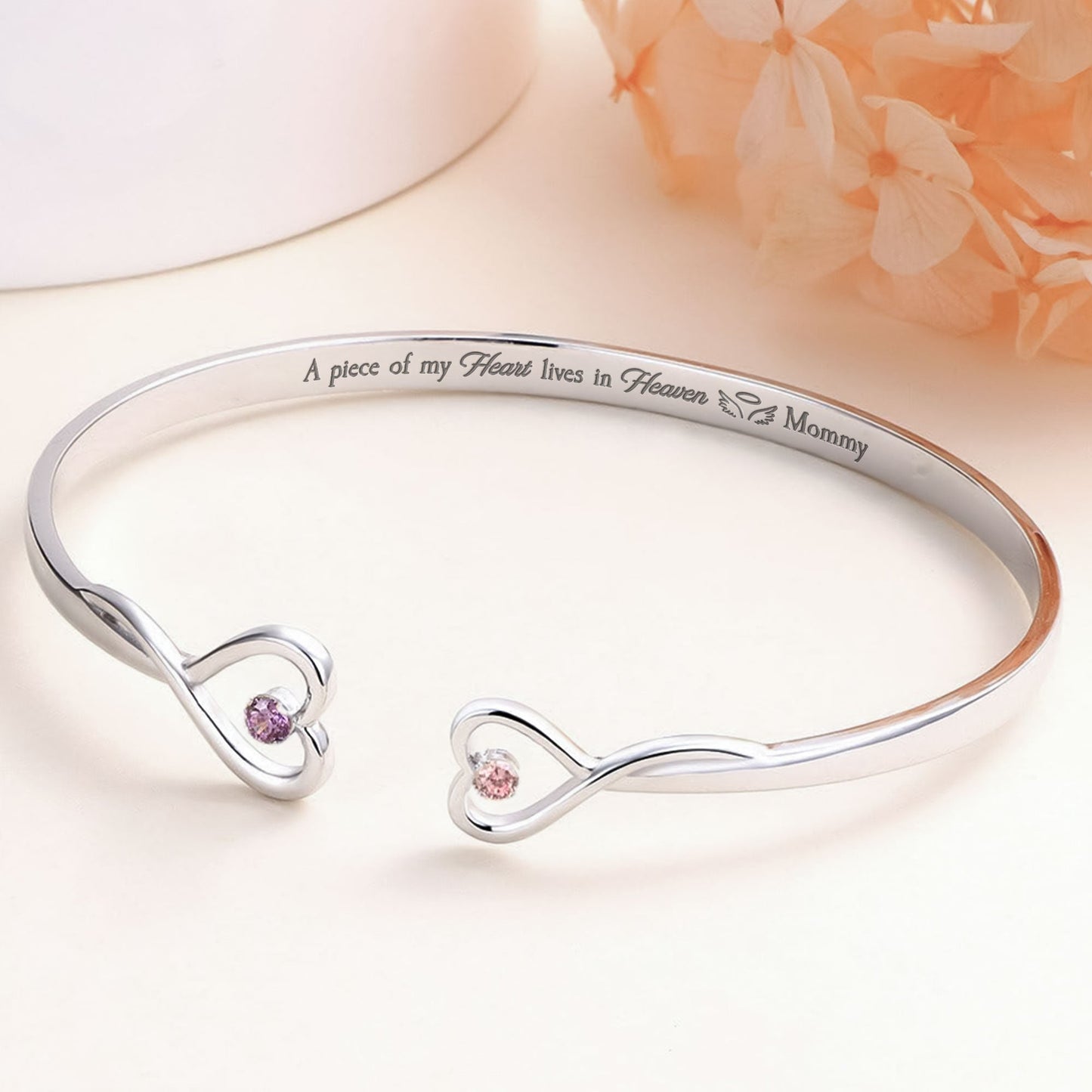 Memorial A Piece Of My Heart Lives In Heaven - Personalized Heart Bracelet