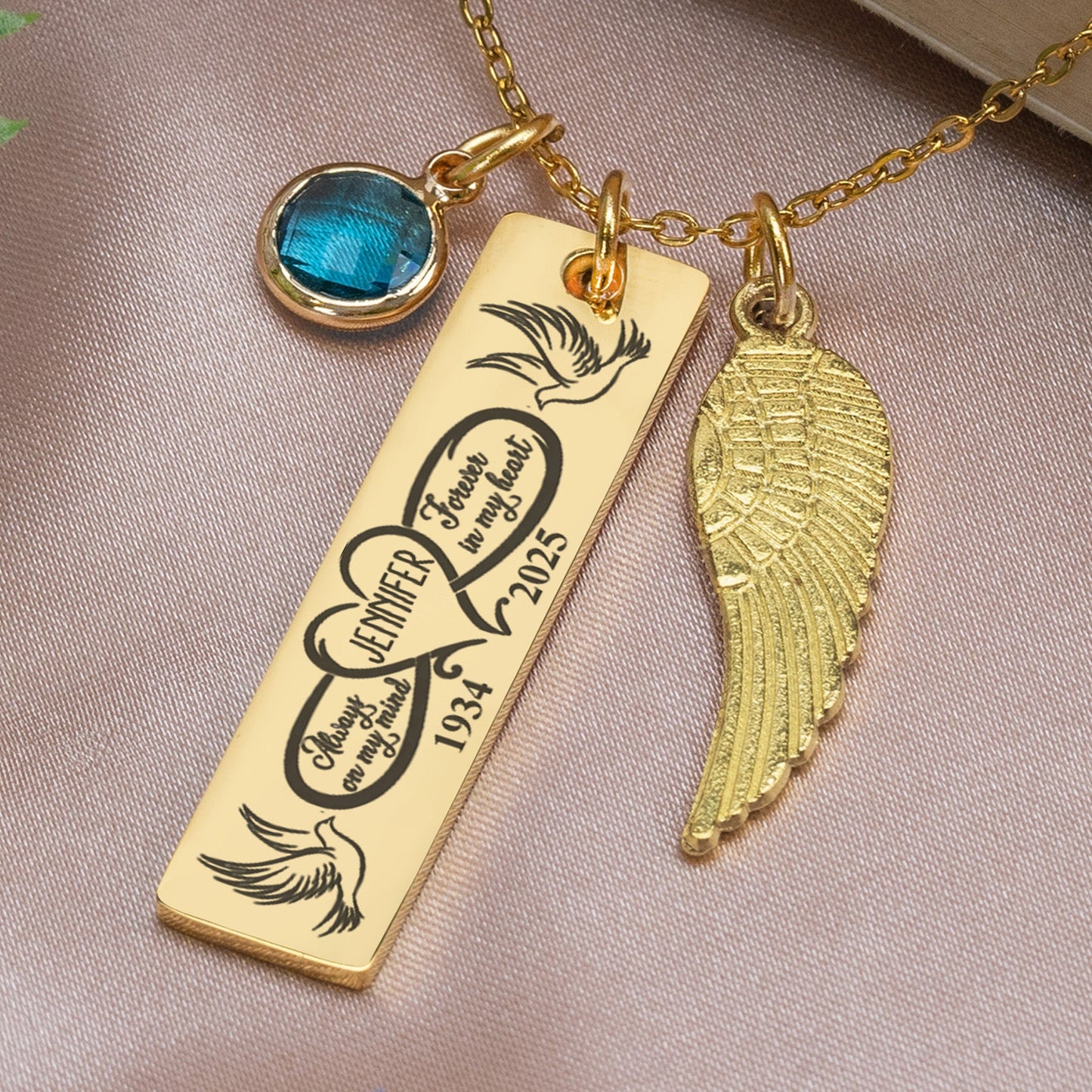 Memorial Necklace Always On My Mind - Personalized Birthstone Memorial Necklace