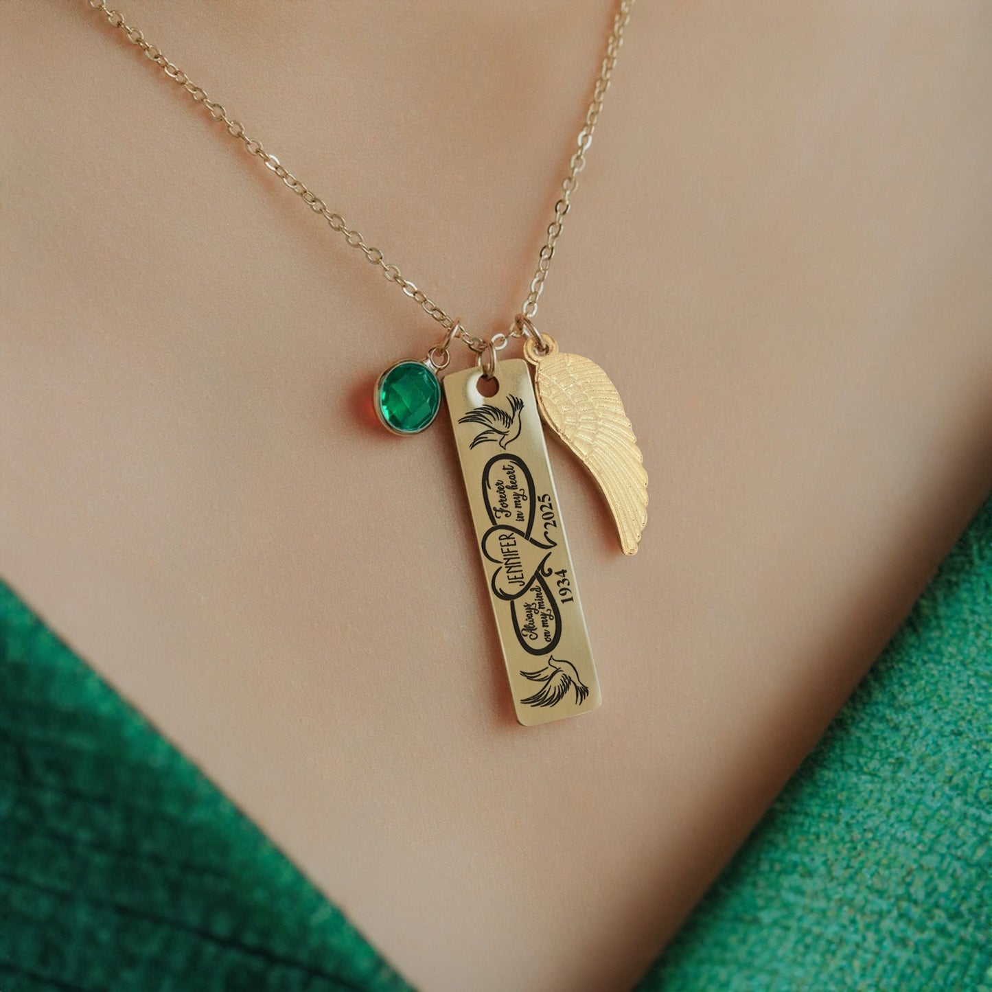 Memorial Necklace Always On My Mind - Personalized Birthstone Memorial Necklace