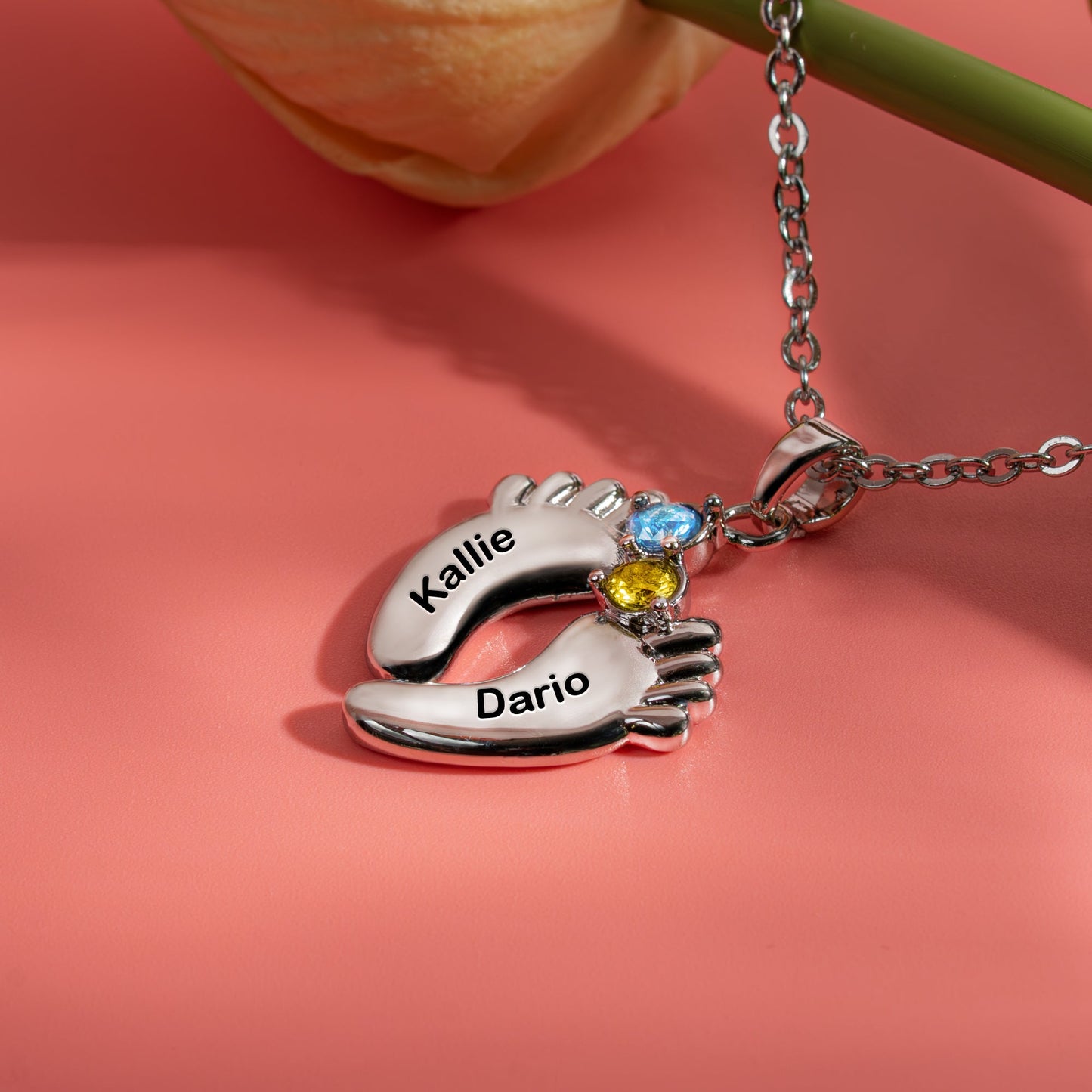 Mom Gifts First Mom New Mom To Be Mom Gifts - Personalized Baby Feet Necklace With Birthstone