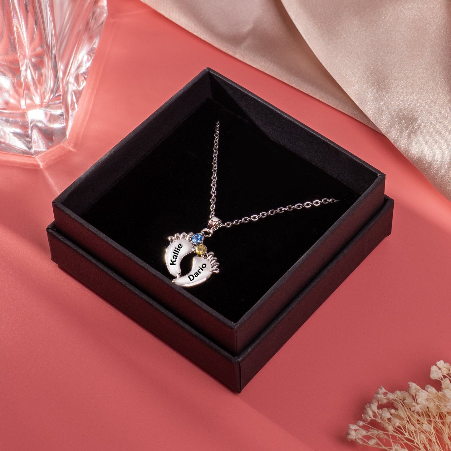 Mom Gifts First Mom New Mom To Be Mom Gifts - Personalized Baby Feet Necklace With Birthstone