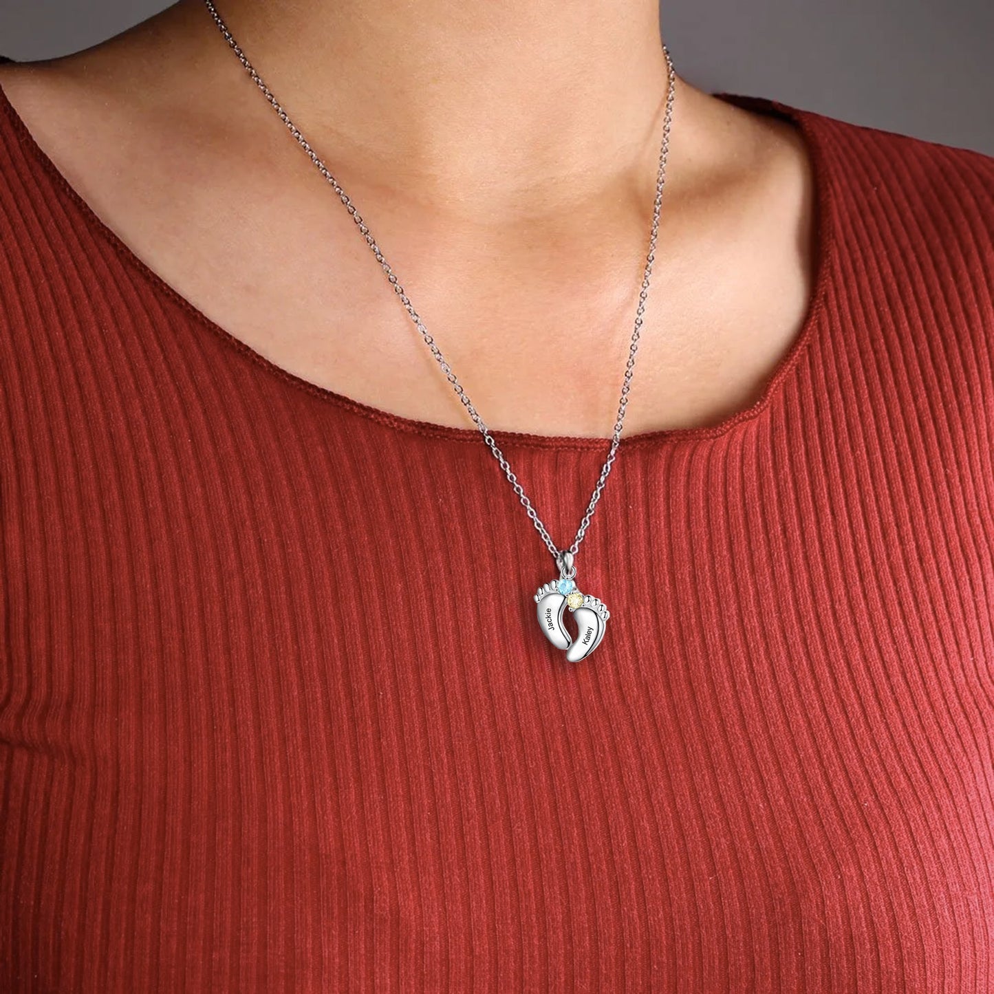 Mom Gifts First Mom New Mom To Be Mom Gifts - Personalized Baby Feet Necklace With Birthstone
