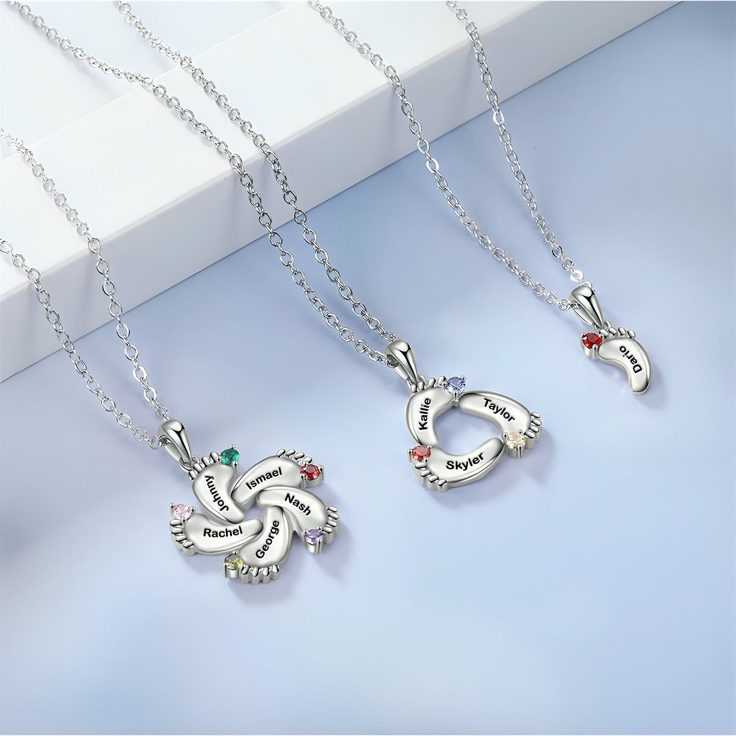 Mom Gifts First Mom New Mom To Be Mom Gifts - Personalized Baby Feet Necklace With Birthstone