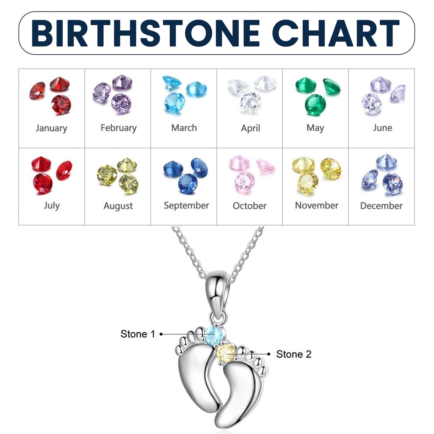 Mom Gifts First Mom New Mom To Be Mom Gifts - Personalized Baby Feet Necklace With Birthstone