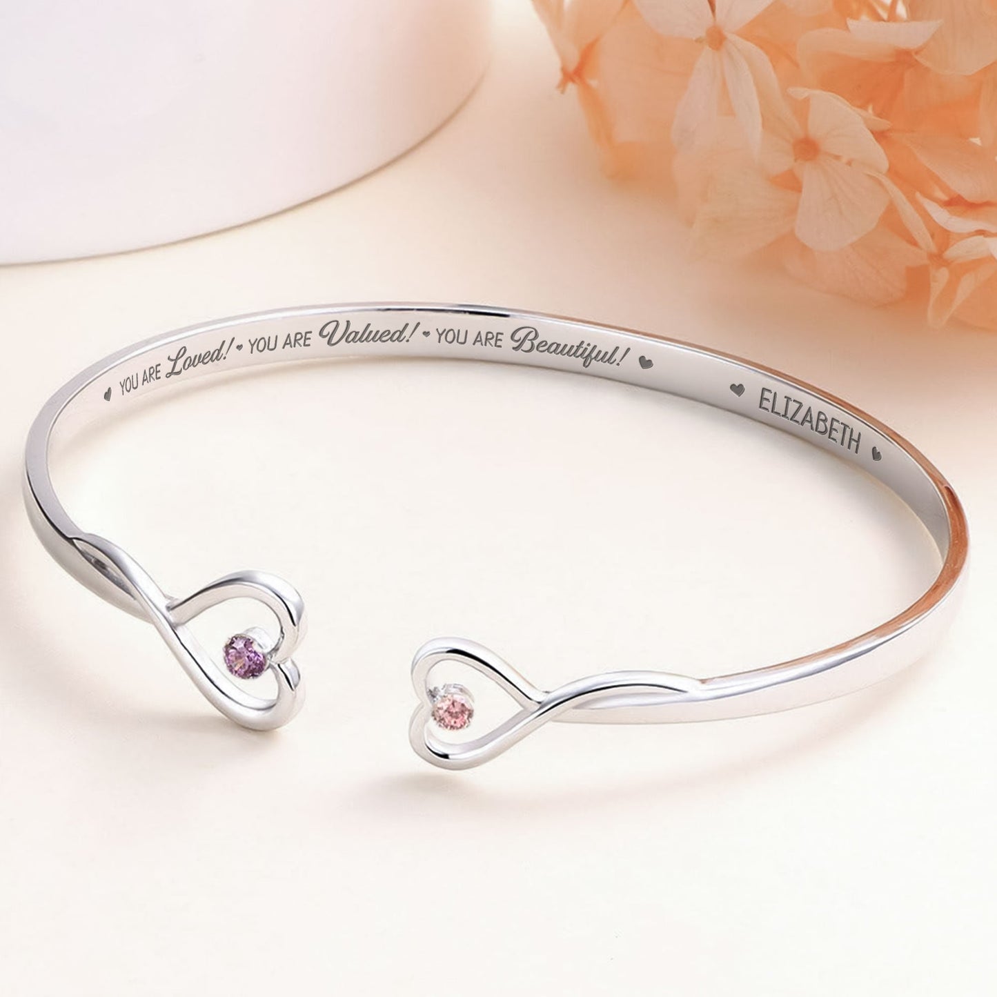 You Are Loved You Are Valued You Are Beautiful - Personalized Heart Bracelet