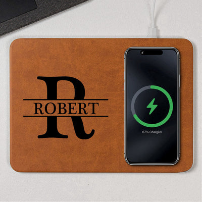 Custom Initial Names For Him, Son, Husband, Boyfriend, Coworkers - Personalized Leather Charging Mat