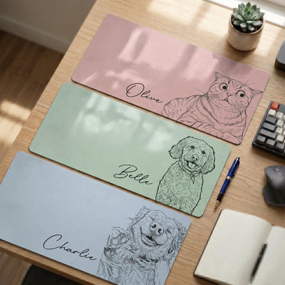 Custom Pet Portrait Sketch Line Art Gift For Pet Lovers - Personalized Desk Mat
