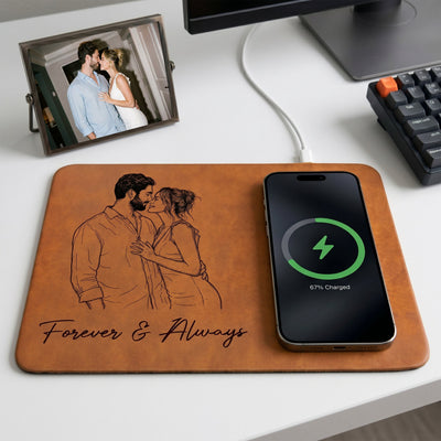 I Love You! Sketch Line Art Anniversary Gift For Him, Her - Personalized Charging Pad