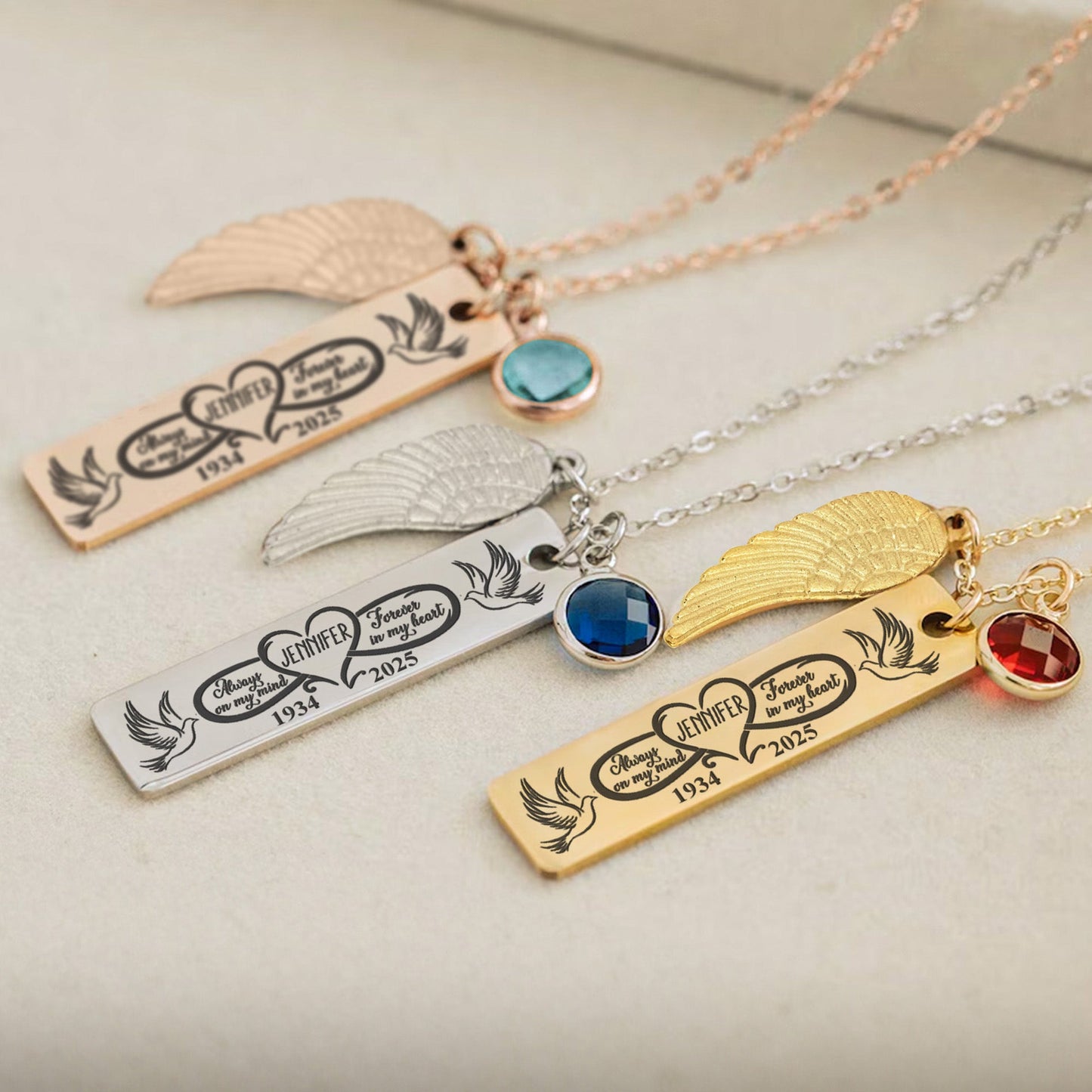Memorial Necklace Always On My Mind - Personalized Birthstone Memorial Necklace