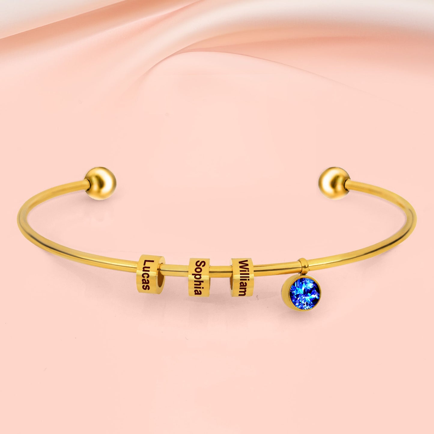 Mother's Day Gift- Personalized Engravable Bead Name Cuff Bracelet With Birthstone
